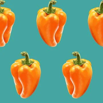 Illustration realism seamless pattern vegetable paprika orange color on a blue Stock Illustration