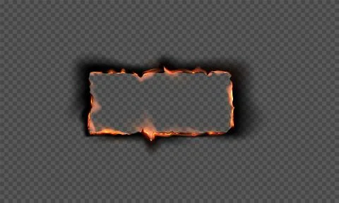 Illustration of Realistic rectangular frame made of burnt paper with flame and 스톡 일러스트