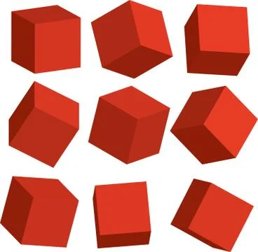 Illustration of red 3d cubes in different positions Stock Illustration