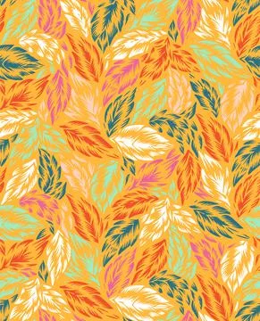 Illustration with red autumn leaves pattern on orange background for textile イラスト素材