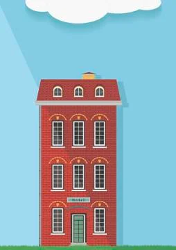 Illustration, the red brick house on a light background. Stock Illustration