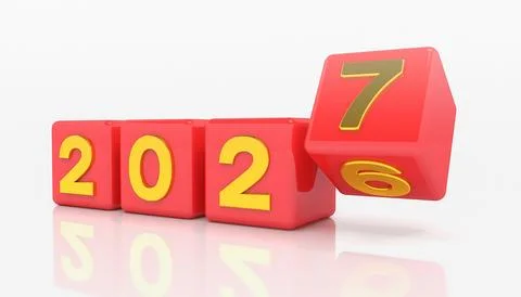 Illustration of red cubes and the years 2026 and 2027. Stock Illustration