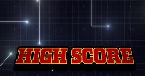 Illustration of red high score text and grid pattern with dots forming lines Stock Illustration