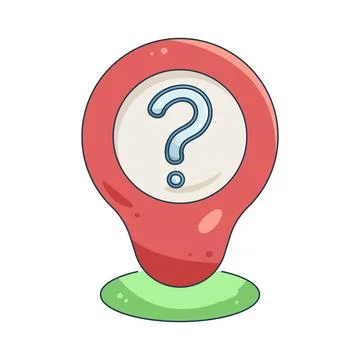 Illustration of red location pin with a question mark Stock Illustration