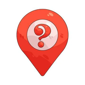Illustration of red location pin with a question mark Stock Illustration