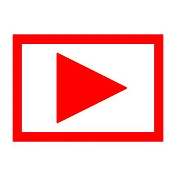 Illustration of red play button inside red box and isolated white background Stock Illustration