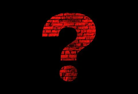 Illustration of a red question mark with a brick texture on a black backgroun Stock Illustration