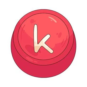 Illustration of red rounded keycap featuring the letter K Stock Illustration