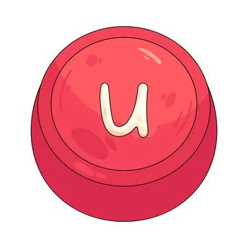 Illustration of red rounded keycap featuring the letter U Stock Illustration