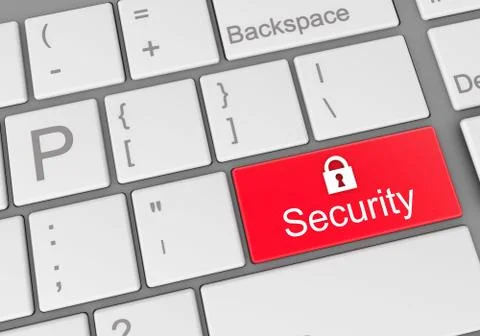 Illustration of a red "security" button on a gray keyboard Stock Illustration