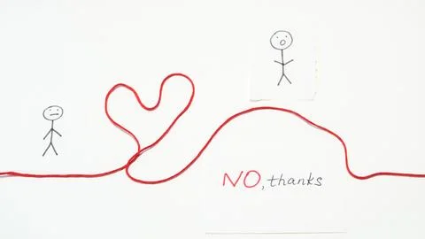 Illustration of red string forming heart with stick figures and text message Stock Photos