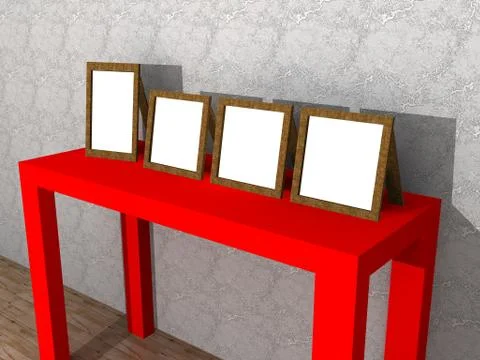 A illustration of a red table with frames Stock Illustration