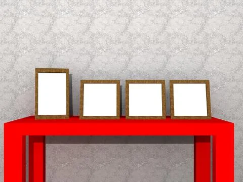A illustration of a red table with frames Stock Illustration
