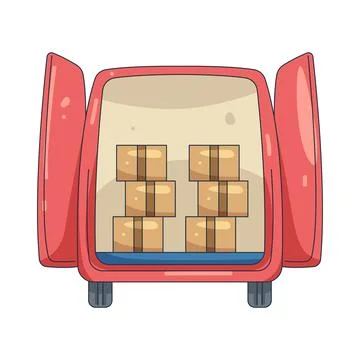 Illustration of red van filled with boxes Stock Illustration