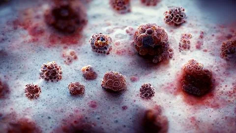Illustration of red viruses spreading - monkeypox outbreak concept Stock Illustration