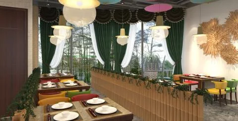 Illustration restaurant interior design Stock Illustration