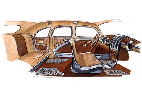 Illustration of a retro car interior design project. Stock Illustration