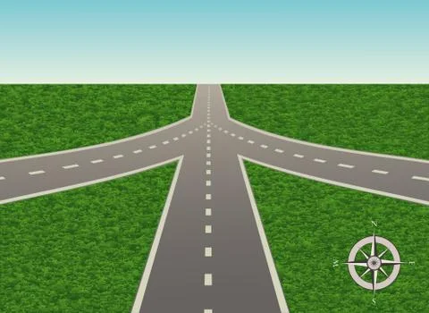 Illustration of road junction with a compass Stock Illustration