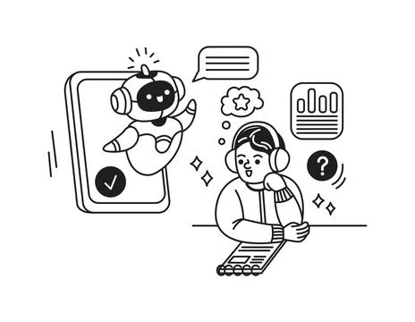Illustration of Robot Assisting a Student in Study Stock Illustration