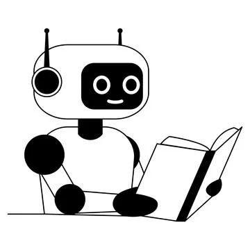 Illustration of robot reading a book. Stock Illustration