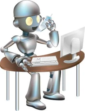 Illustration of robot sitting at desk 스톡 일러스트