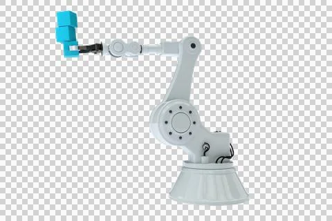 Illustration of robotic arm holding stack of blue boxes Stock Illustration