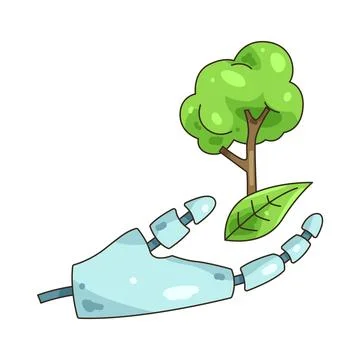 Illustration of robotic hand caring for a tree Stock Illustration