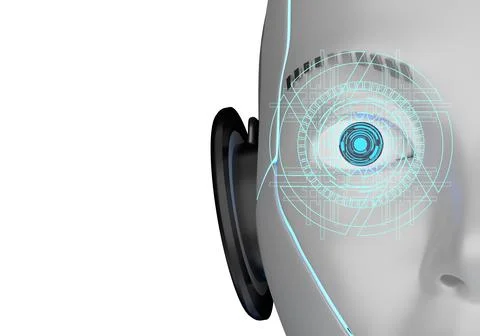 Illustration of the robot's head on a white background. Smart wearable techno Illustrazione stock