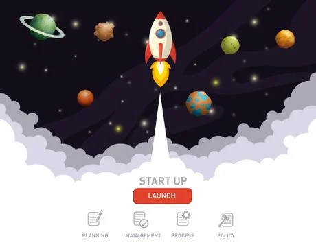 Illustration of rocket flying above clouds Stock Illustration