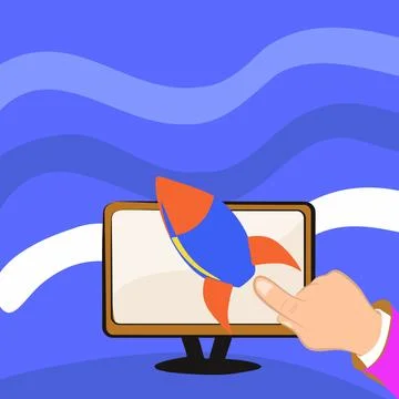 Illustration Of Rocket Ship Launching On Screen. Spaceship Drawing Flying High イラスト素材