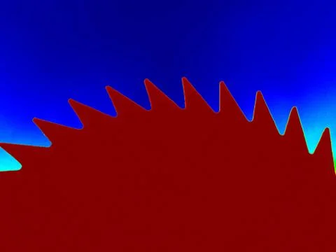 Illustration of a round spiky red shape isolated on a blue background Illustrazione stock