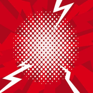Illustration of rows of white dots with white thunder flashes on red background Stock Illustration