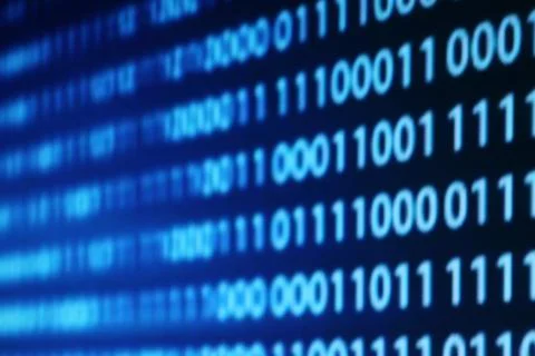 Illustration of running binary codes on a blue blurry background Stock Illustration