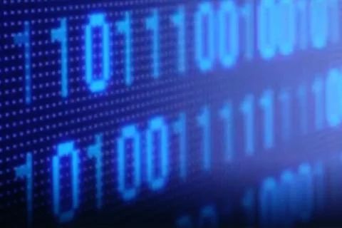 Illustration of running binary codes on a blue blurry background Stock Illustration