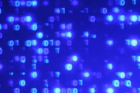 Illustration of running binary codes on a blue blurry background Illustrazione stock