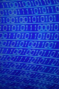 Illustration of running binary codes on a blue blurry background Stock Illustration