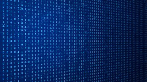 Illustration of running binary codes on a blue background Foto stock