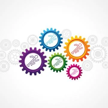 Illustration of running man in different cog wheel Illustrazione stock