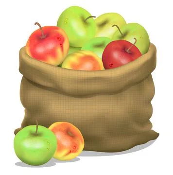 Illustration of a sack of apples on a white background. Vector icon. Stock Illustration