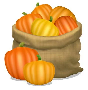 Illustration of a sack of pumpkins on a white background. Vector icon. Stock Illustration