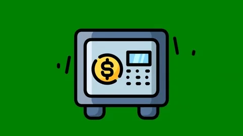 Illustration safe box lock green background black white icon phone clock Stock Footage 314063744