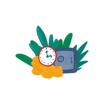 Illustration Of The Safe. Vector image with gold coins and a closed safe. In the Stock Illustration