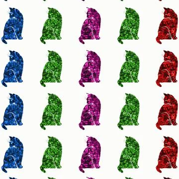 Illustration of the same cat in four different colors on a white background Stock Illustration