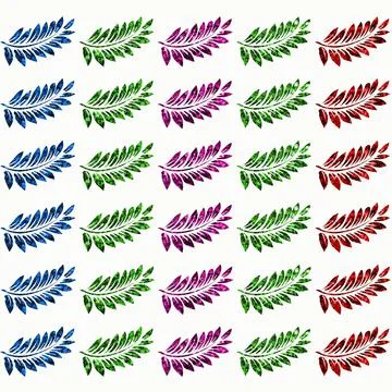 An illustration of the same leaves on a stem in four different colors on a wh Illustrazione stock