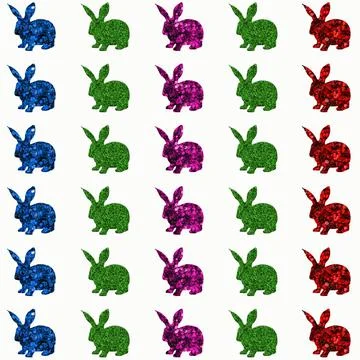 Illustration of the same rabbit in four different colors on a white backgroun Illustrazione stock