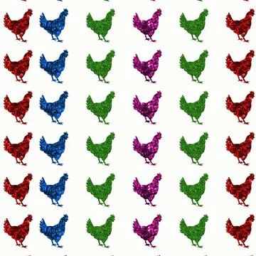 Illustration of the same rooster in four different colors on a white backgrou Stock Illustration