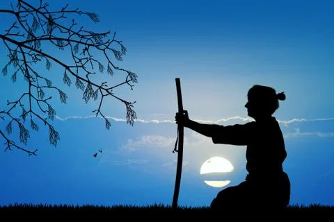 Illustration of samurai with sword Stock Illustration