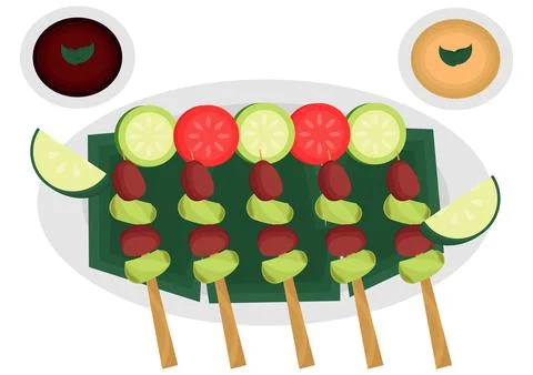 Illustration of satay with two different sauces Stock Illustration