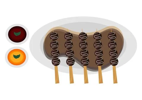 Illustration of satay with two different sauces 2 Stock Illustration