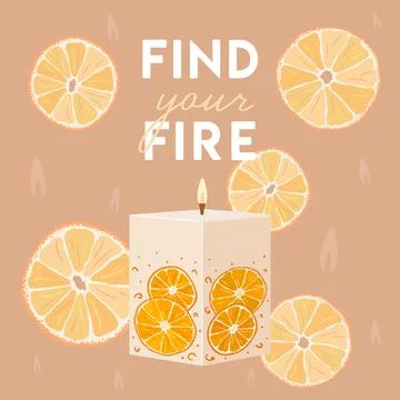 Illustration of scented burning candle with lettering. Find your fire quote.. Stock Illustration